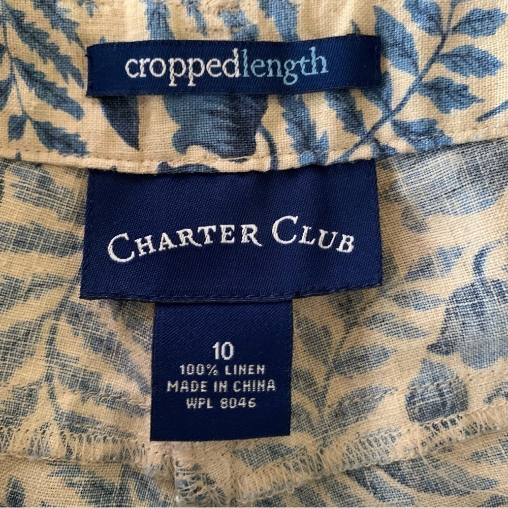 Charter Club Linen Cottagecore Blue Floral Cropped Pants Sz 10 - Picture 4 of 7